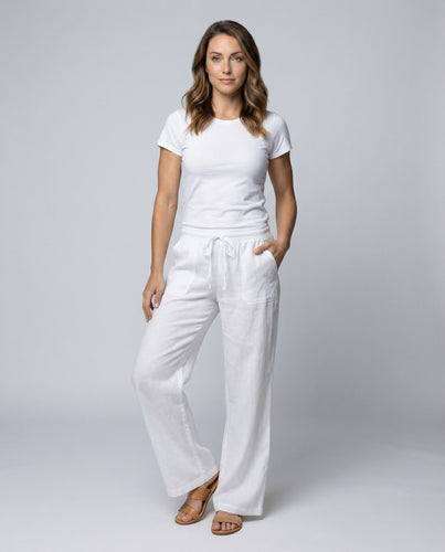 Damen luftige Leinenmix-Palazzohose mit Kordelzug