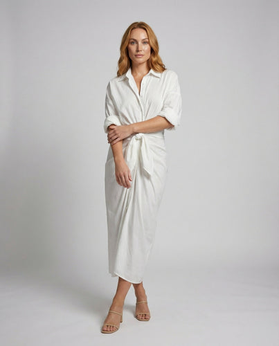 Damen luftiges Knoten-Hemdkleid mit Wickelrock