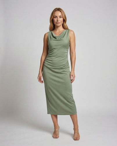 Damen tailliertes Satin-Midikleid mit Wasserfallausschnitt - Arvani