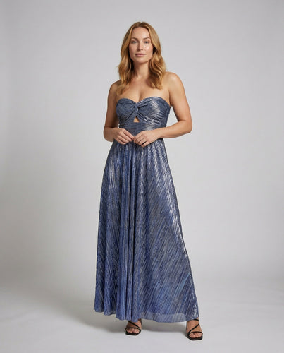 Damen trägerloses Plissee-Maxikleid mit Twist-Bustier