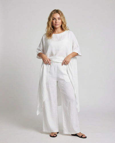 Damen weites Leinen-Tunika-Set mit Palazzo-Hose Avellé