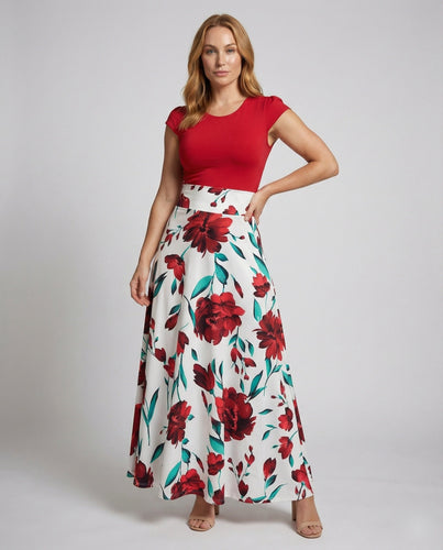 Damen zweiteilig wirkendes Maxikleid mit Blüten-Rock