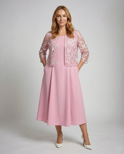 Damen zweiteiliges Midikleid mit Spitzenbolero