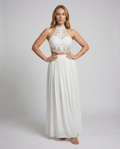 Damen zweiteiliges Gala-Maxikleid mit Häkelspitze - Arvani