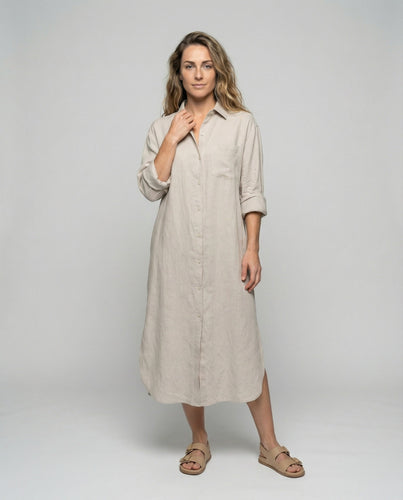Damen lässiges Longblusenkleid aus Leinen-Viskose