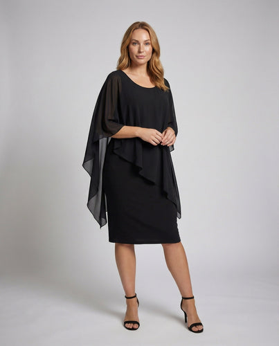 Damen Midikleid mit fließendem Chiffon-Cape - Vittorelli