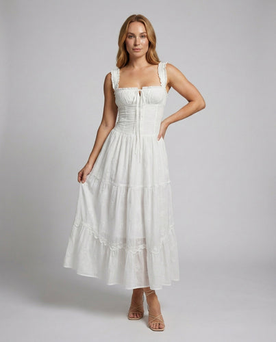 Damen romantisches Corsagen-Maxikleid mit Stufenrock
