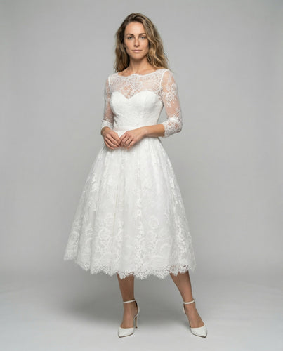 Damen Vintage-Spitzen-Brautkleid in A-Linie