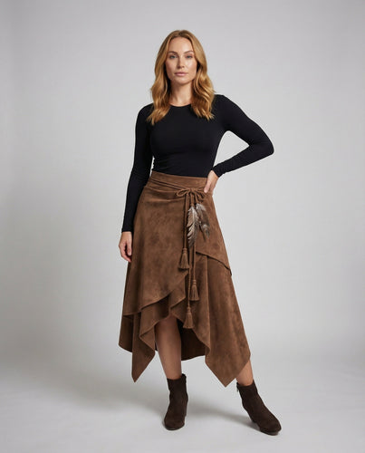 Damen asymmetrischer Wickelrock mit Zipfelsaum