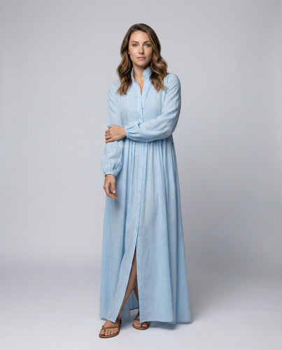 Damen fließendes Maxikleid mit Stehkragen