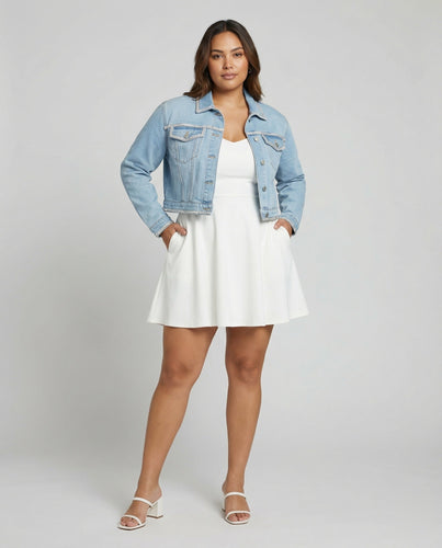 Damen kurzgeschnittener Jeansblazer mit offenen Saumkanten