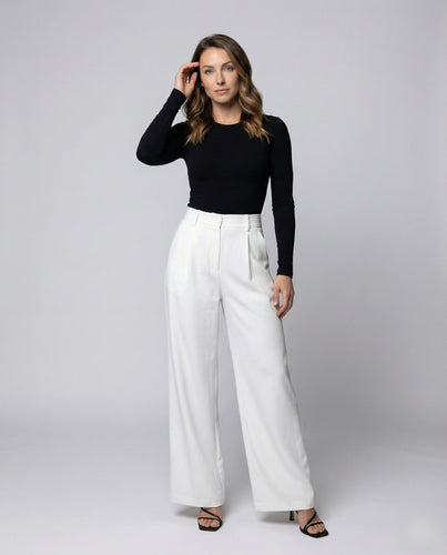 Damen hochgeschnittene Palazzo-Hose mit Bundfalten