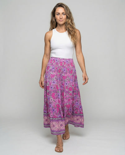 Damen knöchellanger Stufenrock im Boho-Stil