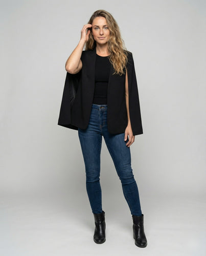 Damen elegantes Cape-Sakko mit Armschlitzen