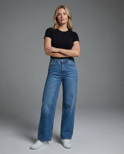 Damen hochgeschnittene Jeans im Fünf-Taschen-Design