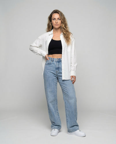 Damen weite Jeans in verwaschener Optik