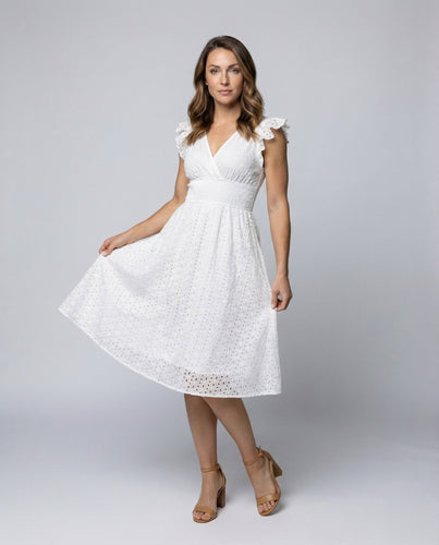 Damen Filigrane Lochstickerei Midikleid