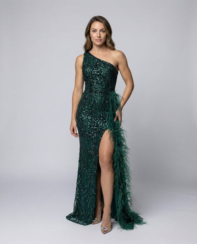 Damen Prunkvolle Federbesetzte-Schleppe Abendkleid