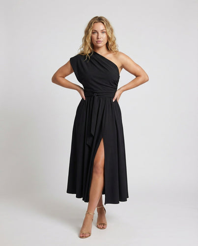 Damen Schwingende Tailliertes-BindNord Taschenand Midikleid