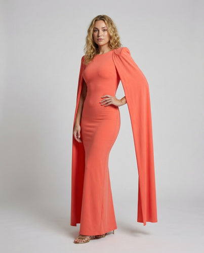 Damen Skulpturale Integriertes-Cape Abendkleid - Vittorelli