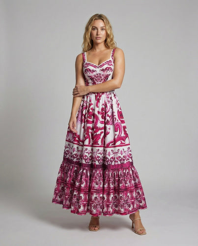 Damen Mediterrane Korsett-Oberteil Maxikleid