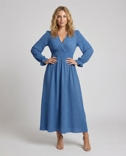 Damen Voluminöse Smokbund Maxikleid