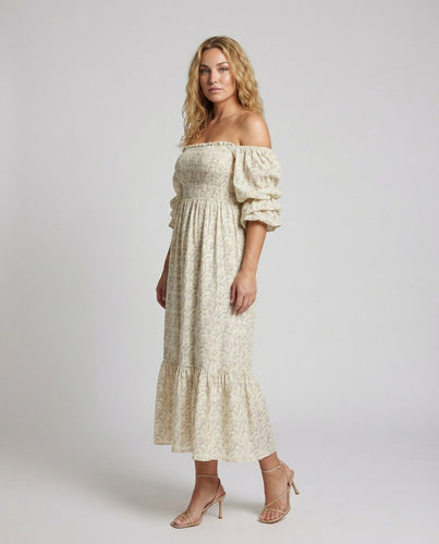 Damen Vintage Puffärmel Maxikleid