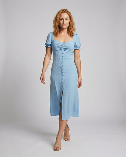 Damen Klassische Stoffknopfleiste Midikleid