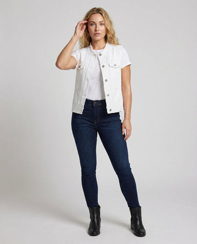 Damen Denim Weste Ärmellos Raw Edge Taschen