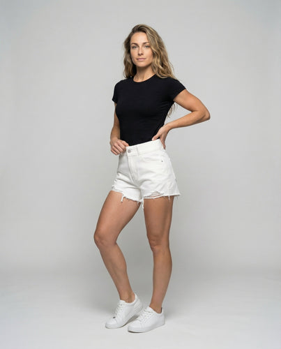 Damen Jeans Shorts High Waist Fransen