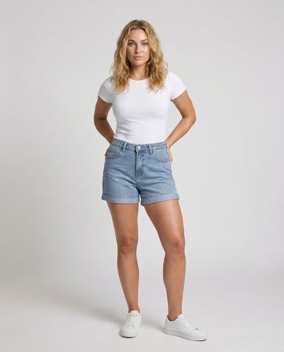 Damen Jeans Shorts Klassisch Rollsaum