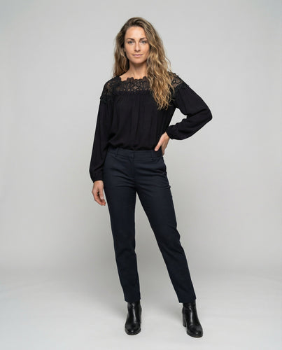 Damen Carmen-Bluse Luftig Spitzen