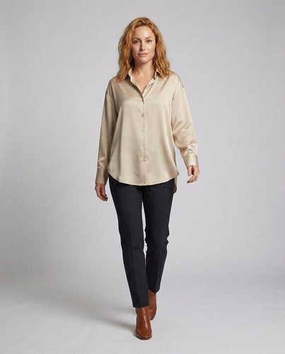 Damen Satin-Hemdbluse Oversize Luxuriös