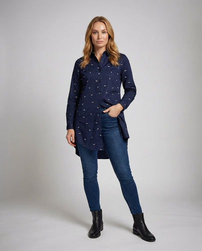 Damen Hemdbluse Tailliert Fischmuster