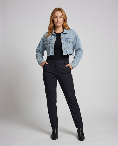 Damen Truckerjacke Denim Verkürzt Fransen