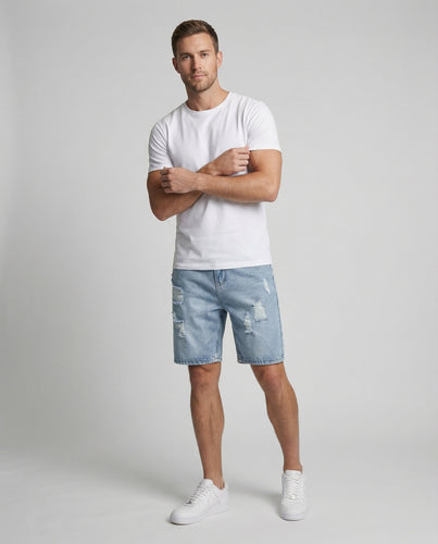 Herren Denim-Bermuda Knielang Riss Fünf-Taschen