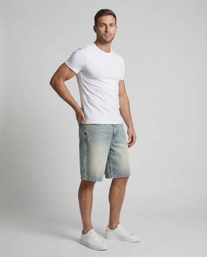 Herren Jeans-Bermuda Weit Knielang Verwaschen