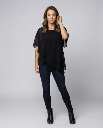 Damen Chiffon Lagenbluse im Cape-Stil
