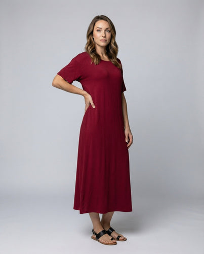 Damen Knöchellanges Kurzarm Jersey-Maxikleid