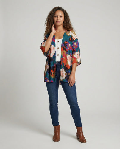 Damen Musselin Fledermausärmel Oversize-Kimono