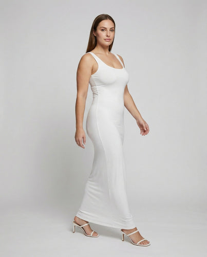 Damen nan langes Träger-Schlauchkleid aus Stretchjersey mit tiefem Rundhalsausschnitt und schmaler Silhouette