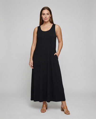 Damen nan leichtes A-Linien-Maxikleid mit tief angesetzter Stufennaht und fließender Jersey-Qualität
