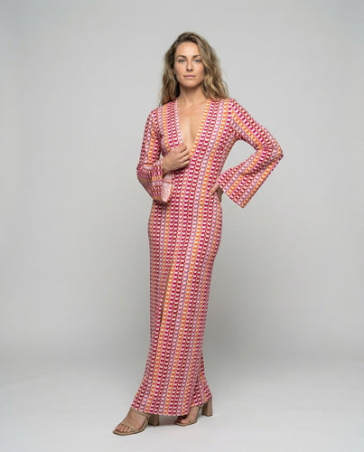 Damen nan luftiges Häkel-Strandkleid mit tiefem V-Ausschnitt, taillierter Silhouette und Glockenärmeln Nord Taschen