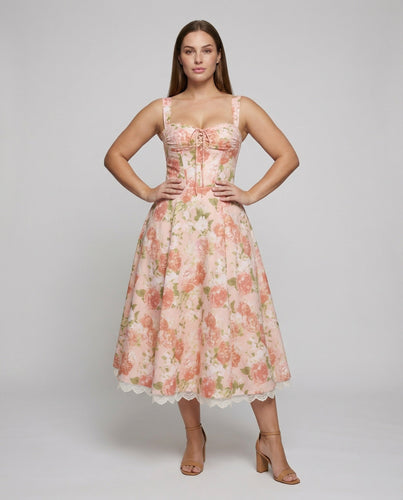 Damen nan Midikleid mit herzförmigem Ausschnitt, tailliertem Korsagen-Oberteil und ausgestelltem A-Linien-Rock