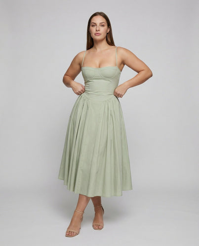 Damen nan schulterfreies Korsett-Midikleid mit konturierten Bügelcups und voluminösem Faltenrock Nord Taschen