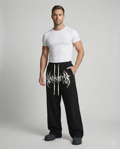 Herren nan ultrabreite Streetwear-Sweathose mit hohem Komfortbund, extra langen Kordeln und markantem Metal-Logo-Print Nord Taschen