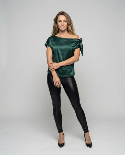 Damen Taillierte Schulterfreie Satin Bluse