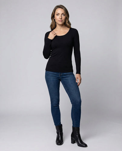 Damen Klassische Elastische Feinjersey Langarmshirt