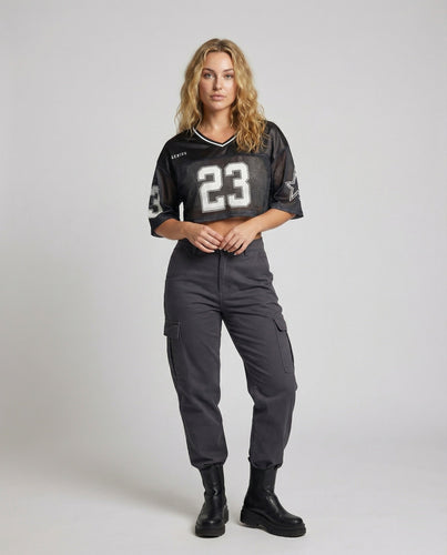 Damen Sportliche Mesh-Einsätze MischgewNord Taschene Trikot-Cropped-Top