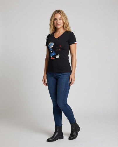 Damen Schmale Motiv-Print MischgewNord Taschene T-Shirt